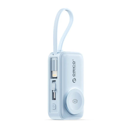 🔋 Orico 3-in-1 Power Bank – Integrated Cable & Foldable Wall Plug – Wireless Watch Charger for iPhone & Android ✈️
