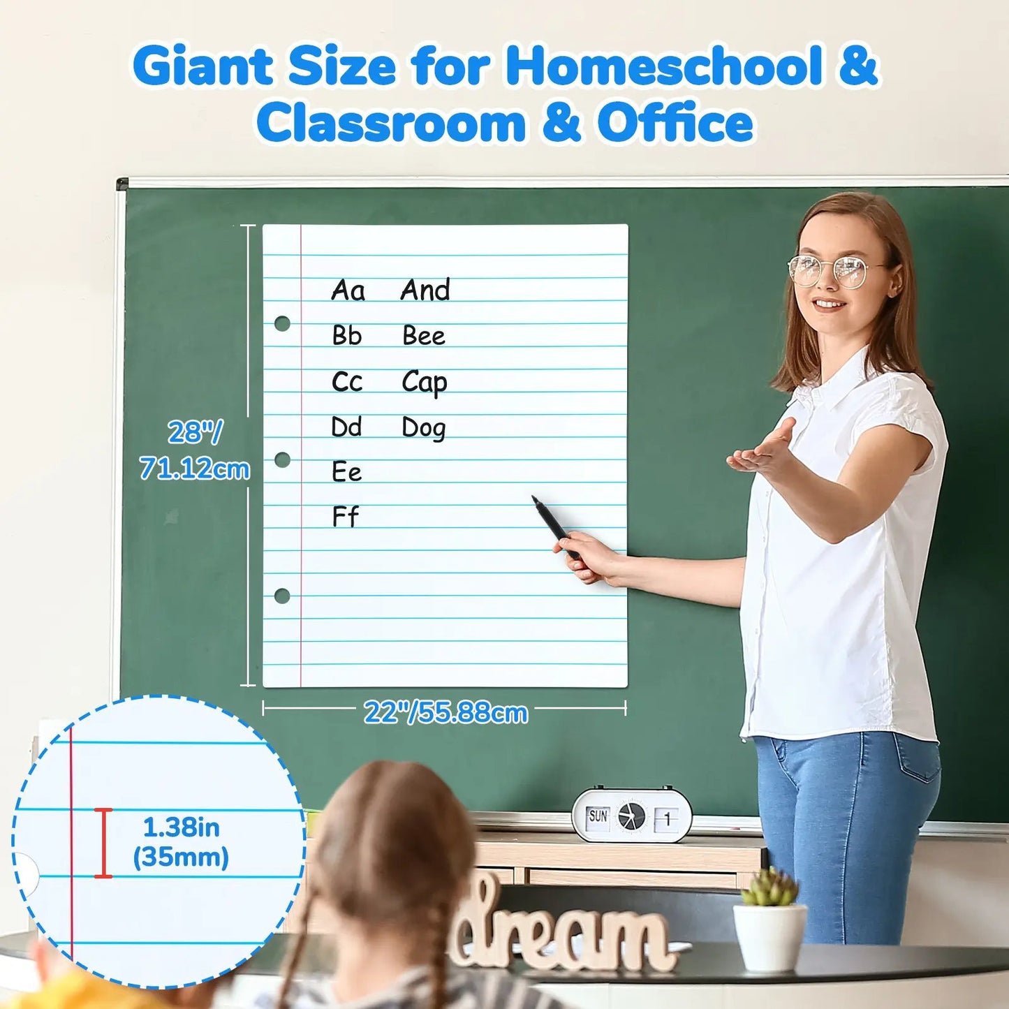 📝✨Giant Magnetic Lined Paper Whiteboard 28 x 22 – 🧑‍🏫💕Perfect for Teaching. Writing Practice. To-Do Lists & Daily Planning( ✨ Write. Wipe & Reus)