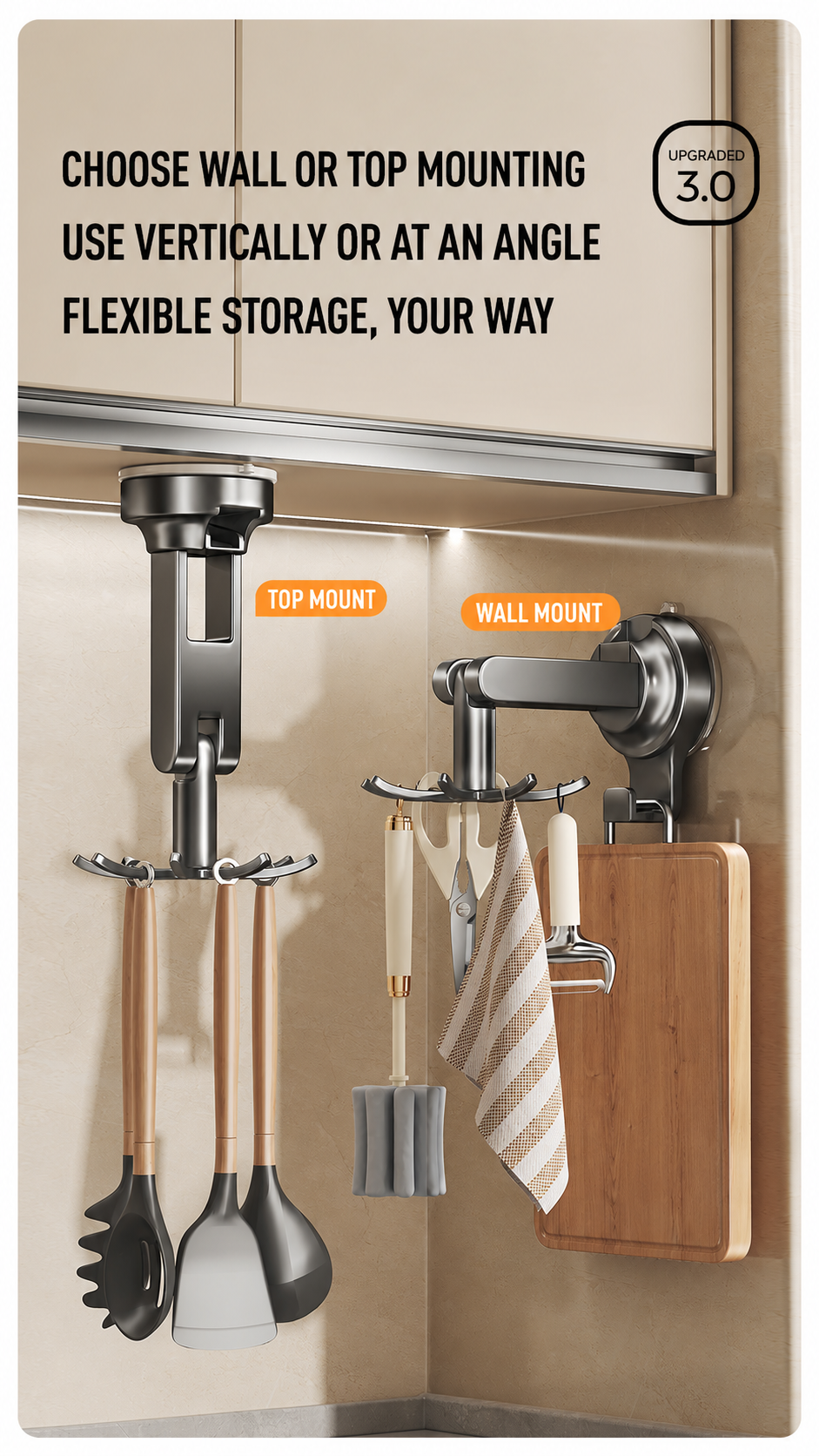 Rotating Hook Multi-Functional Storage Rack