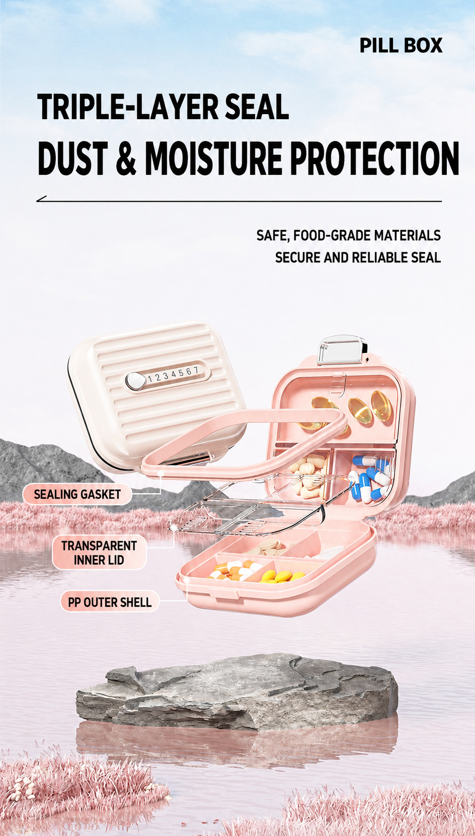 Sealed Mini Portable Compartmentalized Pill Box
