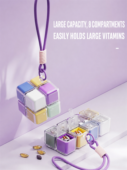 Magnetic Cube Compartment Portable Pill Case