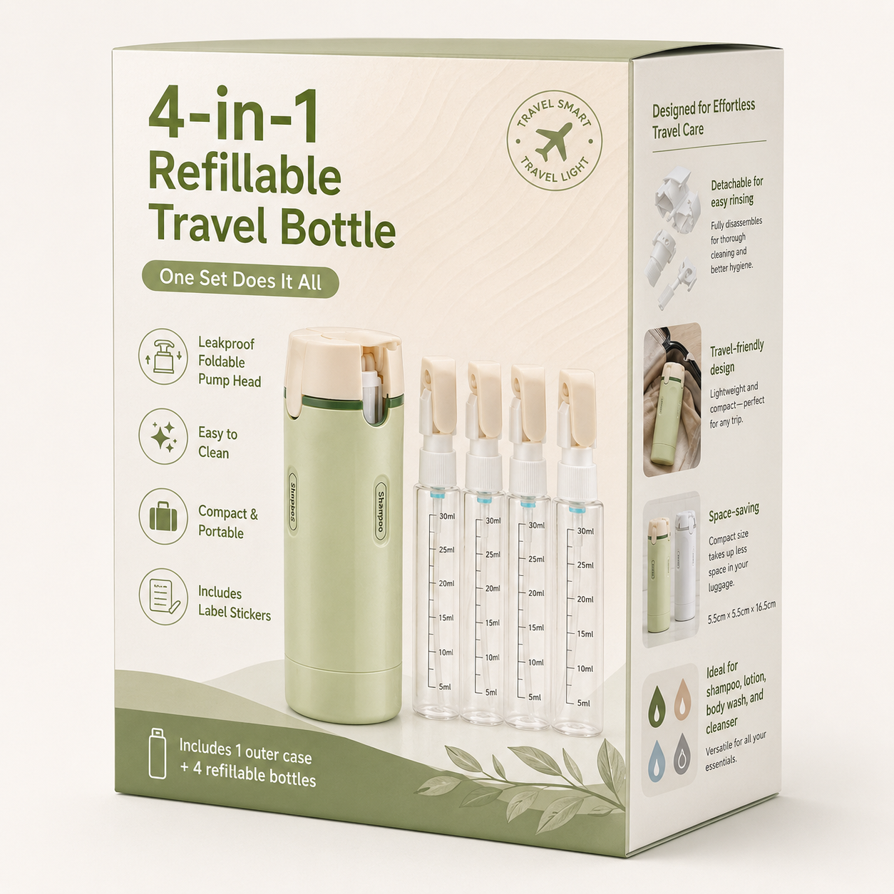 Quadruple-Function Shampoo and Body Wash Bottle, Portable Storage Bottle