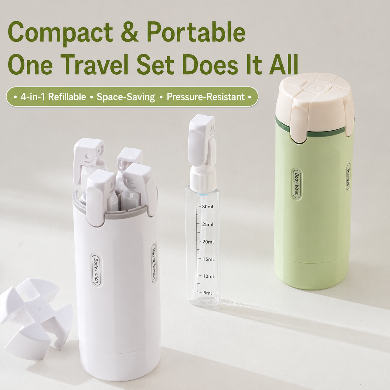 Quadruple-Function Shampoo and Body Wash Bottle, Portable Storage Bottle
