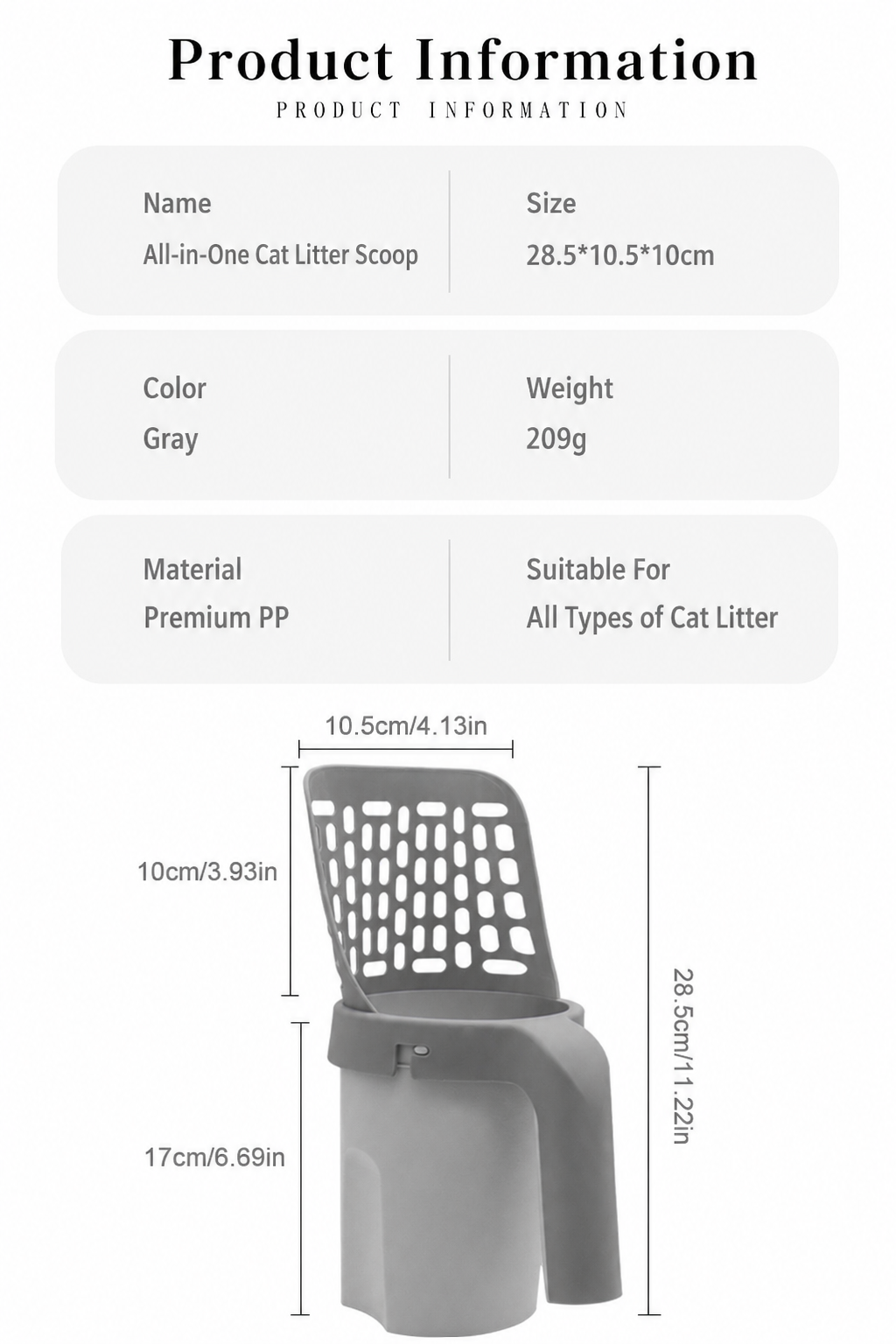 All-in-one cat litter scoop