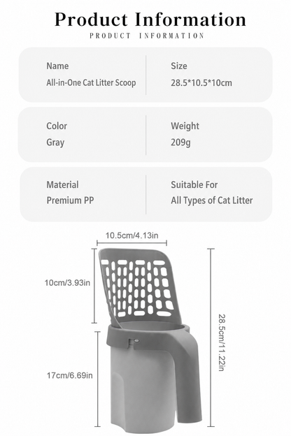 All-in-one cat litter scoop