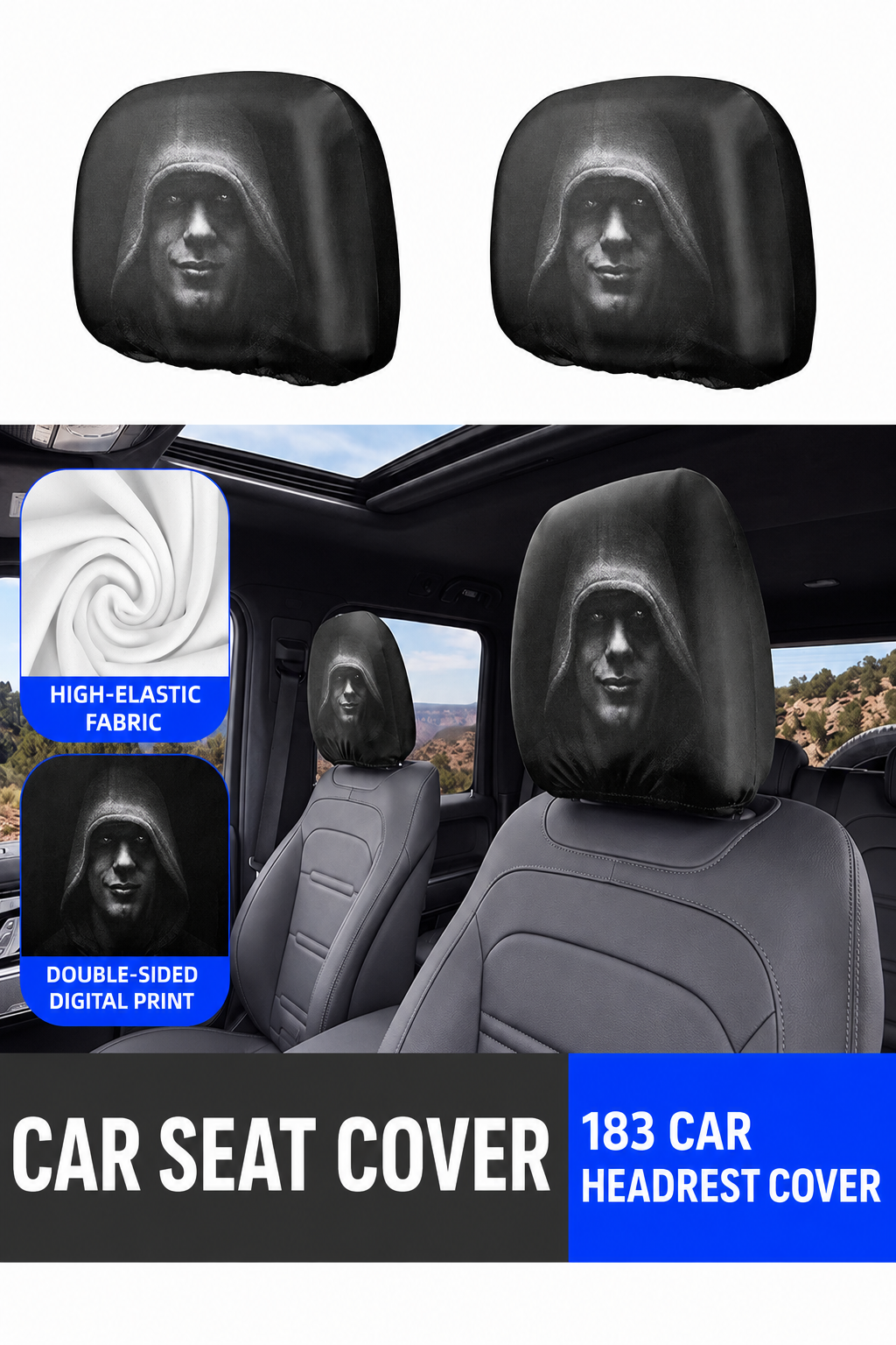 Car-print pillowcase, universal stretchable and fun novelty head cover