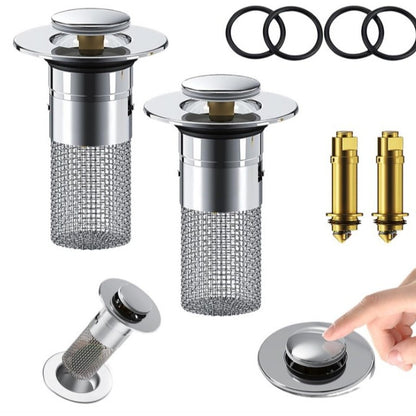 Universal pop-up basin drain plug with brass core for washbasins, sinks, and vanity tops