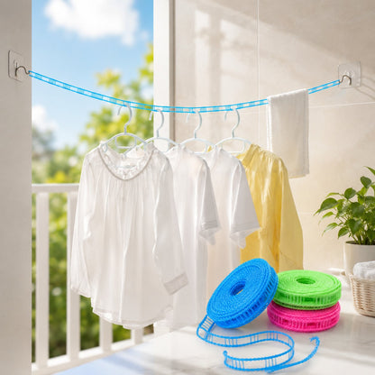 Adjustable Windproof Clothesline with Hooks - Portable Heavy Duty Travel Laundry Line for Outdoor. Backyard. Camping & Indoor Drying