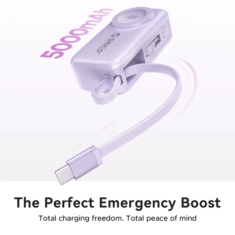 🔋 Orico 3-in-1 Power Bank – Integrated Cable & Foldable Wall Plug – Wireless Watch Charger for iPhone & Android ✈️