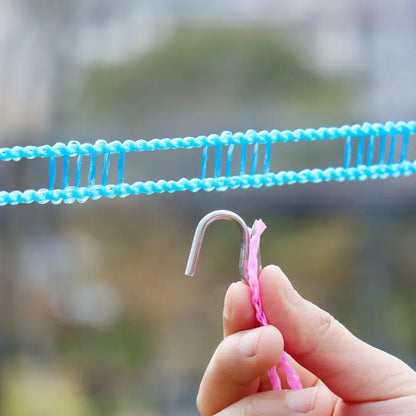 Adjustable Windproof Clothesline with Hooks - Portable Heavy Duty Travel Laundry Line for Outdoor. Backyard. Camping & Indoor Drying