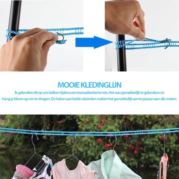 Adjustable Windproof Clothesline with Hooks - Portable Heavy Duty Travel Laundry Line for Outdoor. Backyard. Camping & Indoor Drying