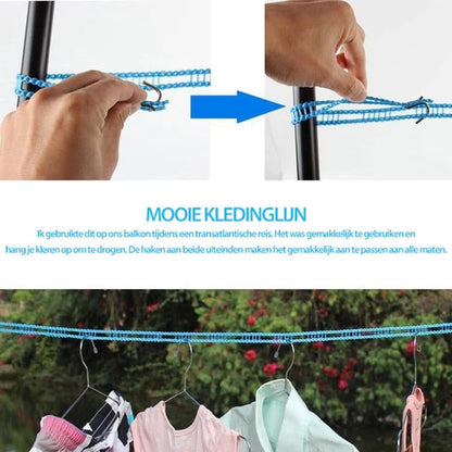 Adjustable Windproof Clothesline with Hooks - Portable Heavy Duty Travel Laundry Line for Outdoor. Backyard. Camping & Indoor Drying
