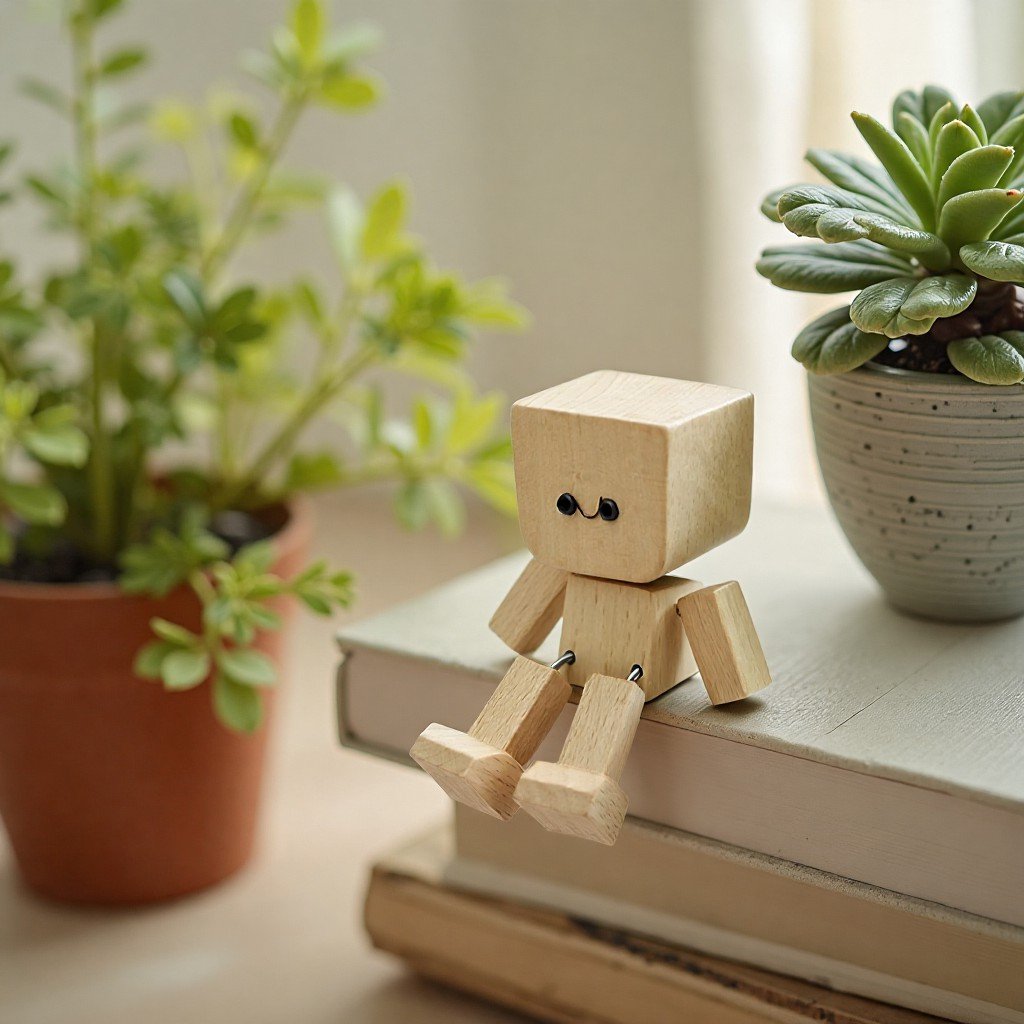 Charmante kleine Holzfigur. die mit 12 magnetischen Ausdrücken schwankt