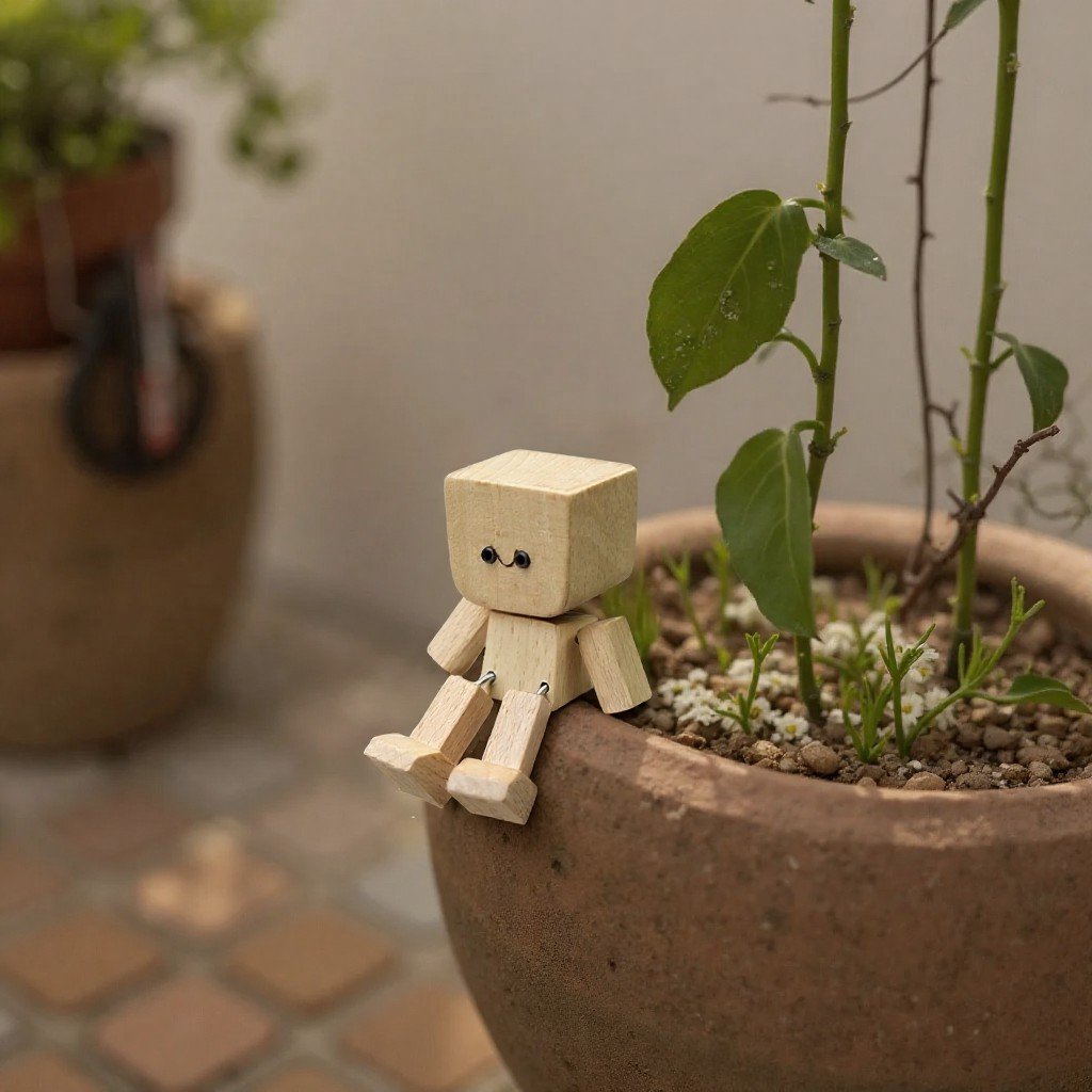 Charmante kleine Holzfigur. die mit 12 magnetischen Ausdrücken schwankt