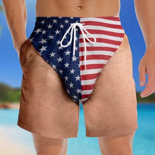 🇺🇸 Funny Patriotic Men's Swim Trunks – Freedom & Chill Summer Beach Shorts 🏖️😎